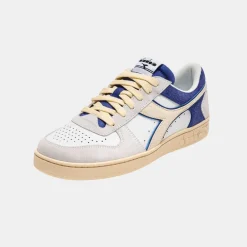 Diadora Magic Basket Low Suede Leather White Blue Eyes