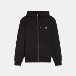 Fred Perry Hooded Zip Through Sweatshirt Black
