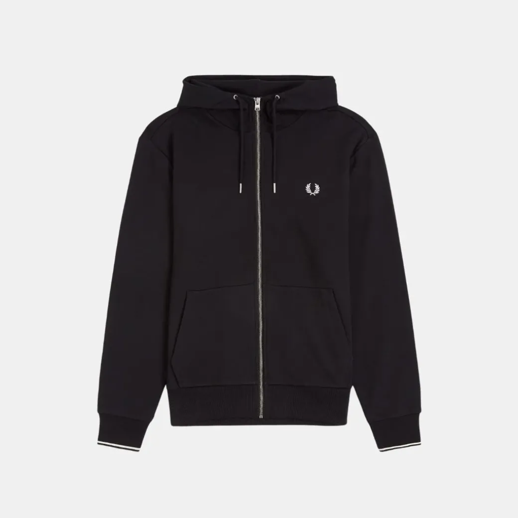 Fred Perry Hooded Zip Through Sweatshirt Black