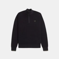 Fred Perry Jersey Waffle Stitch Half Zip Jumper Black