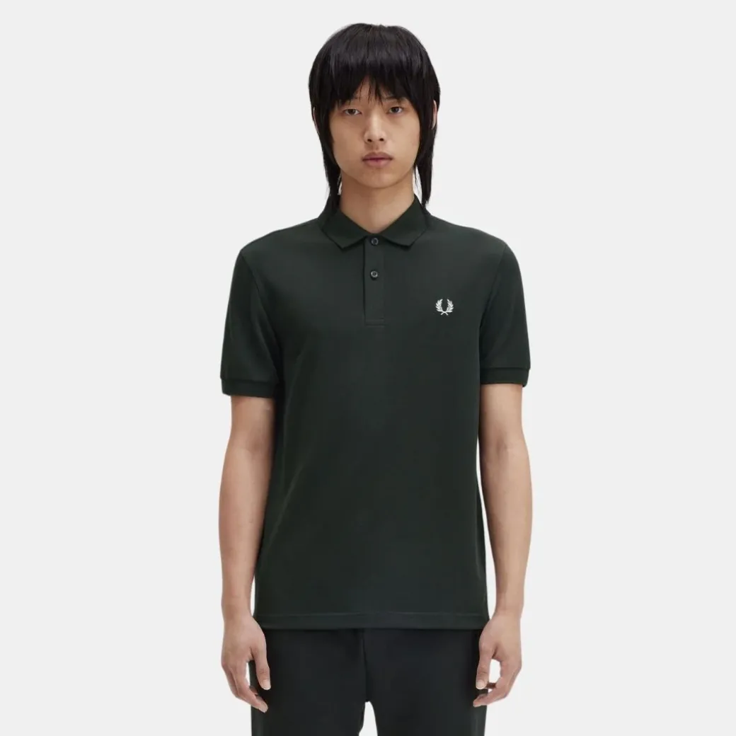 Fred Perry M6000 Plain Shirt Night Green & Snow White