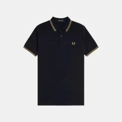 Fred Perry M3600 Twin Tipped Shirt Black & Metallic 1964 Gold