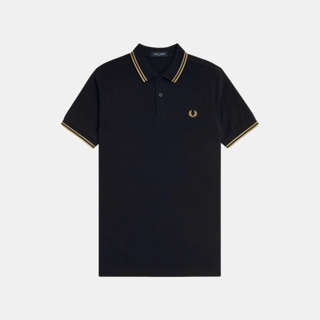 Fred Perry M3600 Twin Tipped Shirt Black & Metallic 1964 Gold