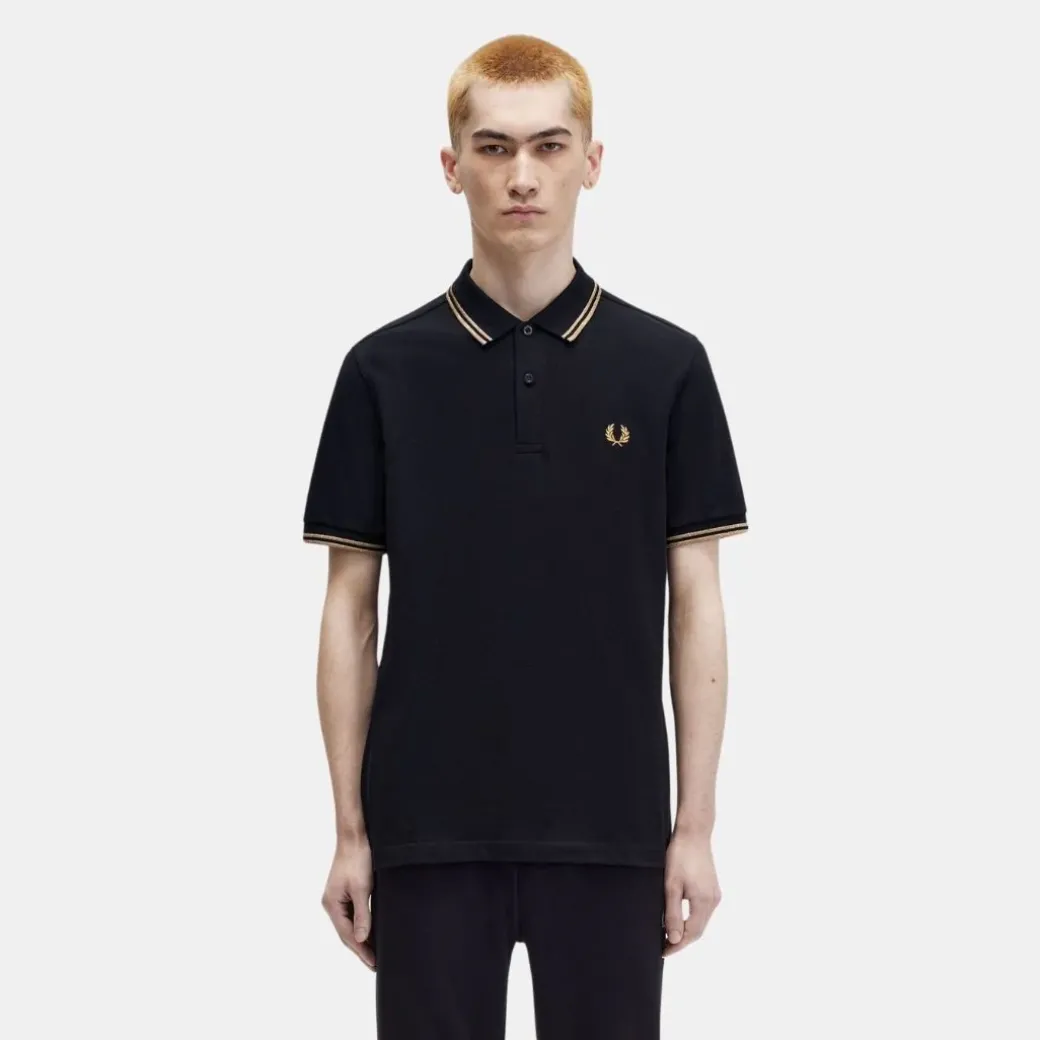 Fred Perry M3600 Twin Tipped Shirt Black & Metallic 1964 Gold
