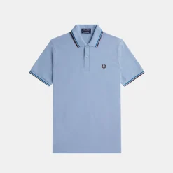 Fred Perry M12 Twin Tipped Shirt Sky Runaway Bay Ocean & Oxblood