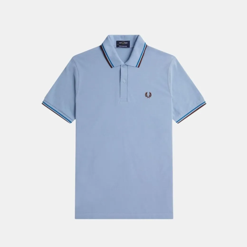 Fred Perry M12 Twin Tipped Shirt Sky Runaway Bay Ocean & Oxblood