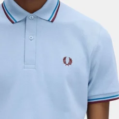 Fred Perry M12 Twin Tipped Shirt Sky Runaway Bay Ocean & Oxblood