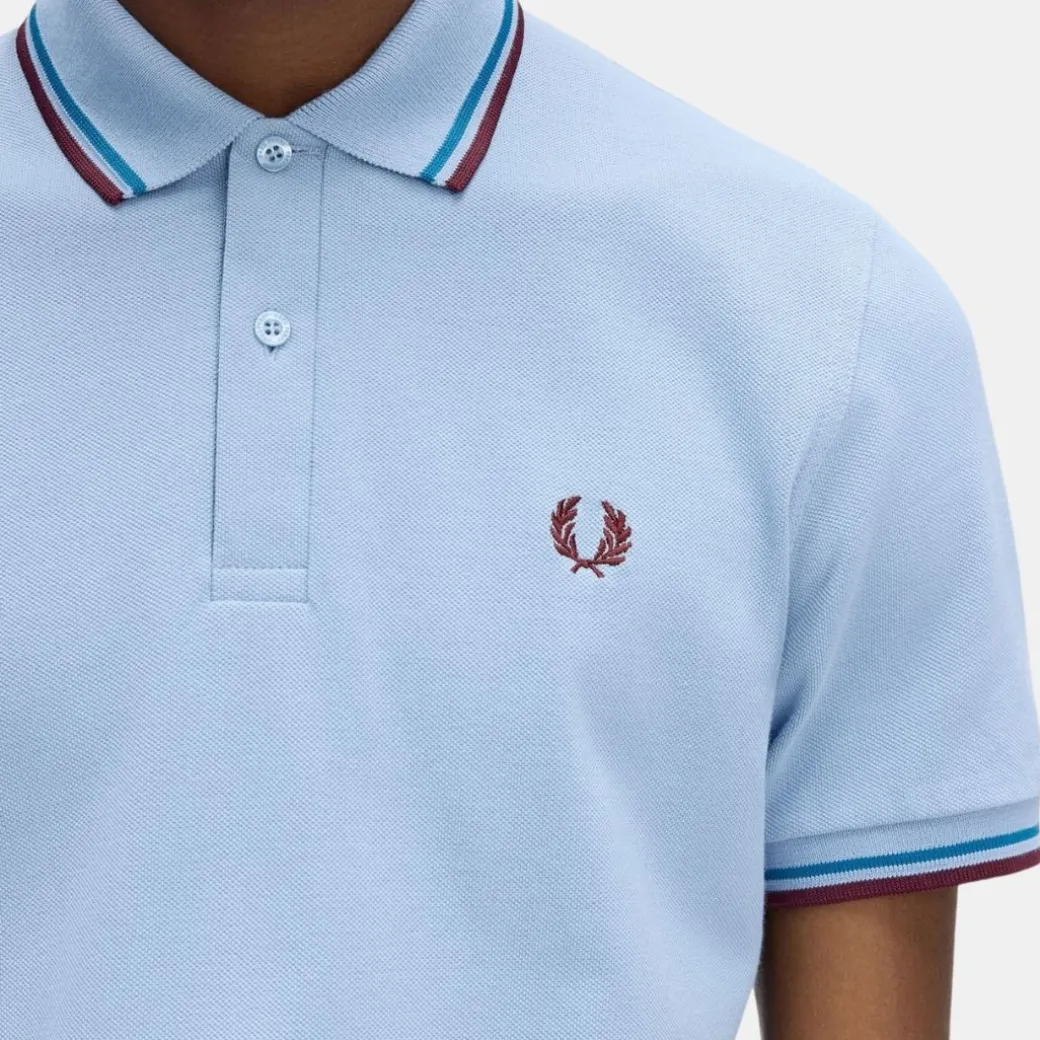 Fred Perry M12 Twin Tipped Shirt Sky Runaway Bay Ocean & Oxblood