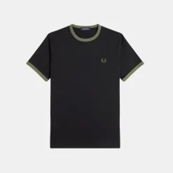Fred Perry Ringer T-Shirt Black & Laurel Wreath Green
