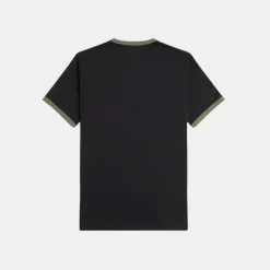 Fred Perry Ringer T-Shirt Black & Laurel Wreath Green
