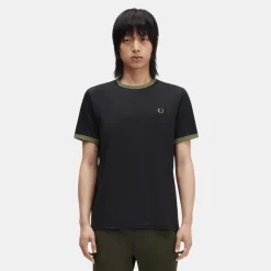 Fred Perry Ringer T-Shirt Black & Laurel Wreath Green