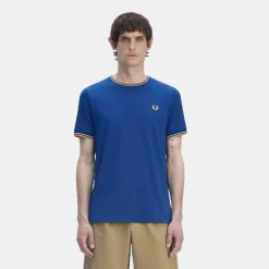 Fred Perry T-Shirt Twin Tipped Shaded Cobalt & Oatmeal