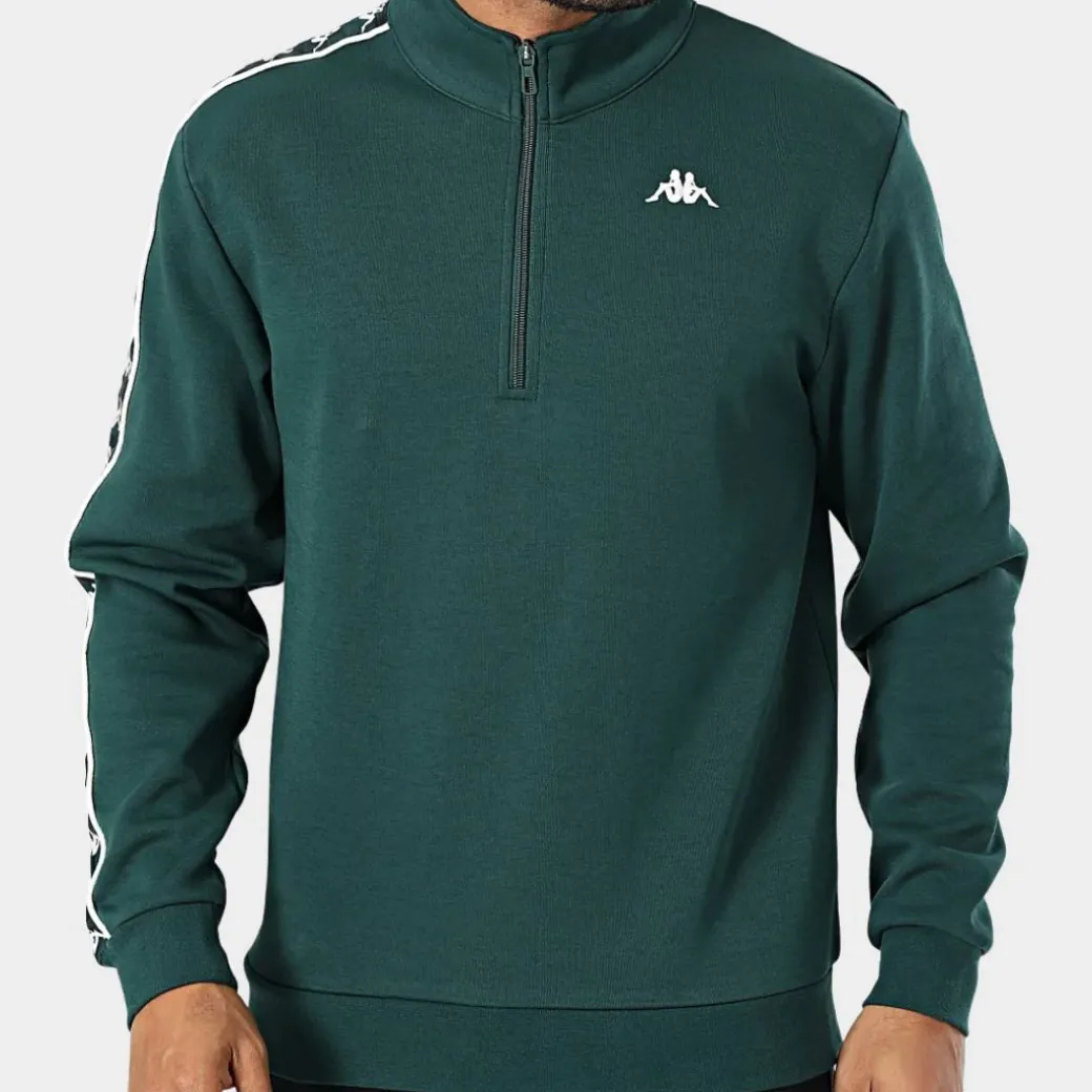 Kappa 222 Banda Pepitagt Sweatshirt Graphiktape Green Dark Black Lochn