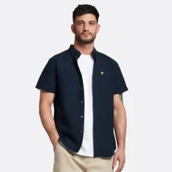 Lyle & Scott Cotton Slub Short Sleeve Shirt Dark Navy