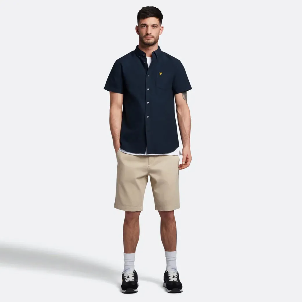 Lyle & Scott Cotton Slub Short Sleeve Shirt Dark Navy