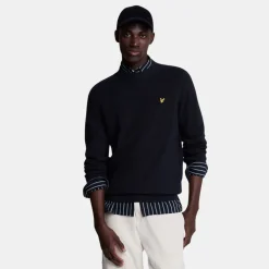 Lyle & Scott Grid Knit Crew Neck Jumper Dark Navy