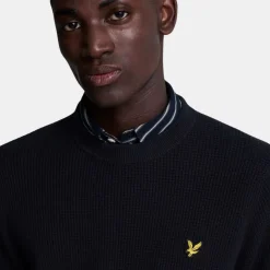 Lyle & Scott Grid Knit Crew Neck Jumper Dark Navy