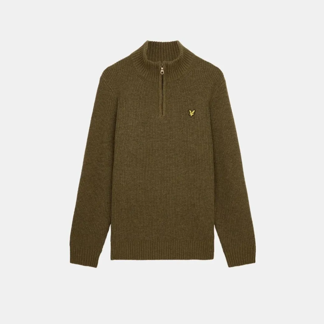 Lyle & Scott Ribbed Quarter Zip Jumper Olive Marl