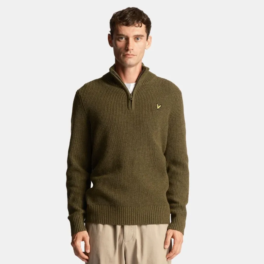 Lyle & Scott Ribbed Quarter Zip Jumper Olive Marl