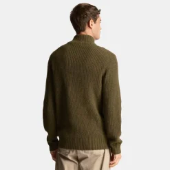 Lyle & Scott Ribbed Quarter Zip Jumper Olive Marl