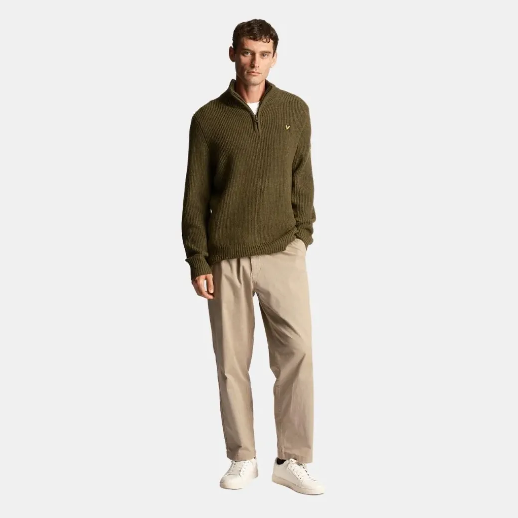 Lyle & Scott Ribbed Quarter Zip Jumper Olive Marl
