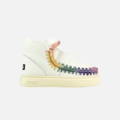 Mou Eskimo Sneaker Bold Rainbow Stitching Nubuck True White