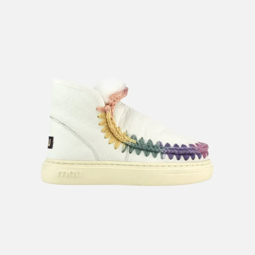 Mou Eskimo Sneaker Bold Rainbow Stitching Nubuck True White