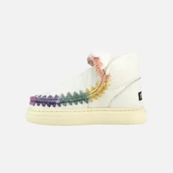 Mou Eskimo Sneaker Bold Rainbow Stitching Nubuck True White