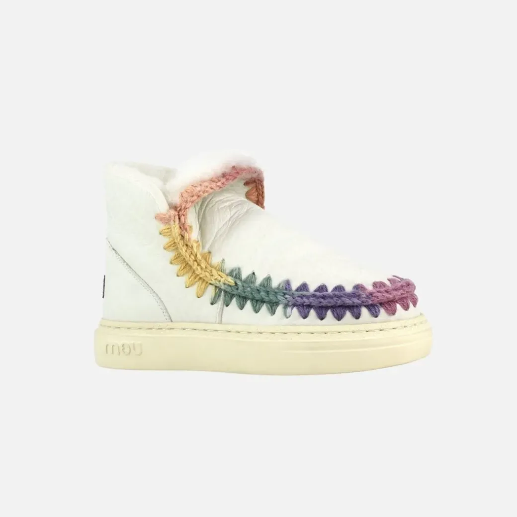 Mou Eskimo Sneaker Bold Rainbow Stitching Nubuck True White