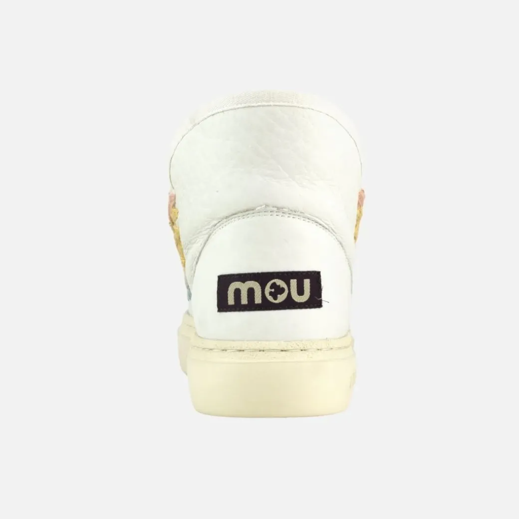 Mou Eskimo Sneaker Bold Rainbow Stitching Nubuck True White