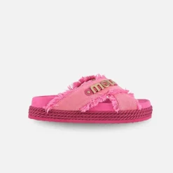 Mou Eva Sandal Criss Cross Rope Sandal Recycled Canvas Fuxia