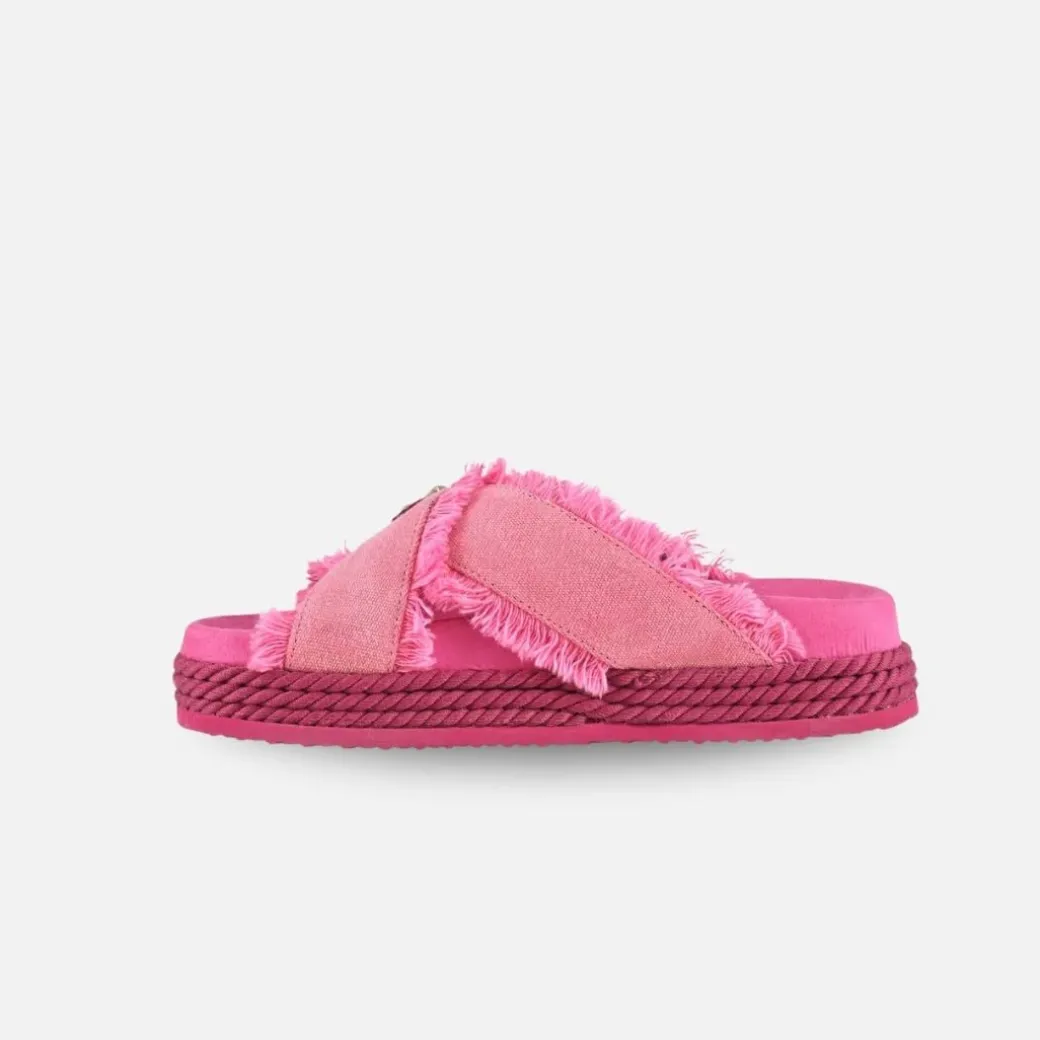 Mou Eva Sandal Criss Cross Rope Sandal Recycled Canvas Fuxia