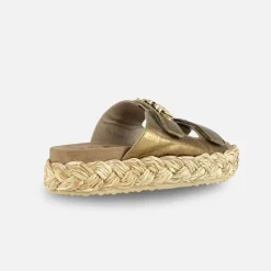 Mou Raffia Braid Sandal Leather Upper Untique Gold