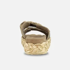 Mou Raffia Braid Sandal Leather Upper Untique Gold