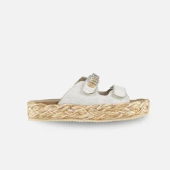 Mou Raffia Braid Sandal Leather Upper Crackled White