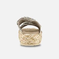 Mou Raffia Braid Sandal Leather Upper Crackled White