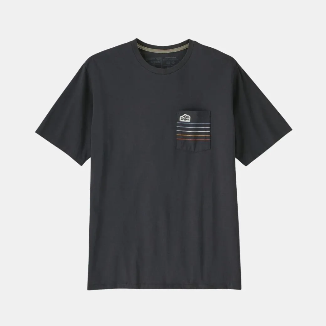 Patagonia Men's Line Logo Ridge Stripe Organic Pocket T-Shirt Black