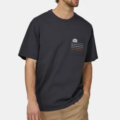 Patagonia Men's Line Logo Ridge Stripe Organic Pocket T-Shirt Black