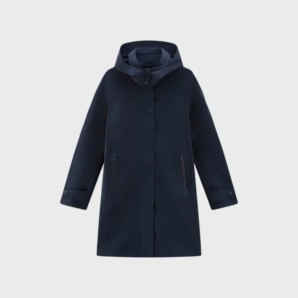 Woolrich High Tech Nylon Trench Women's Melton Blue