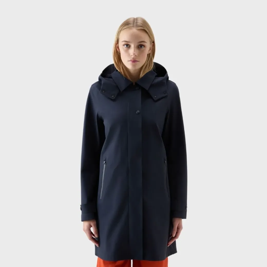 Woolrich High Tech Nylon Trench Women's Melton Blue