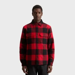 Woolrich Men's Alaskan Padded Overshirt in Checked Italian Wool Blend