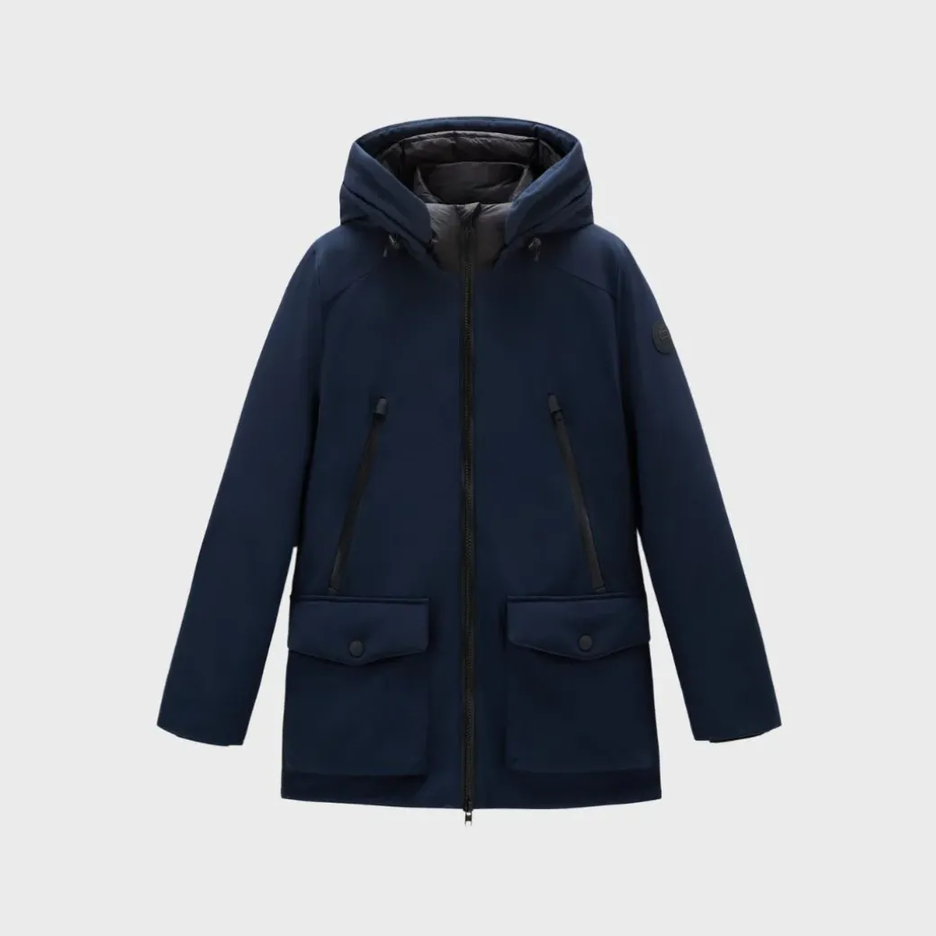 Woolrich Men's Parka In Tech Softshell Melton Blue