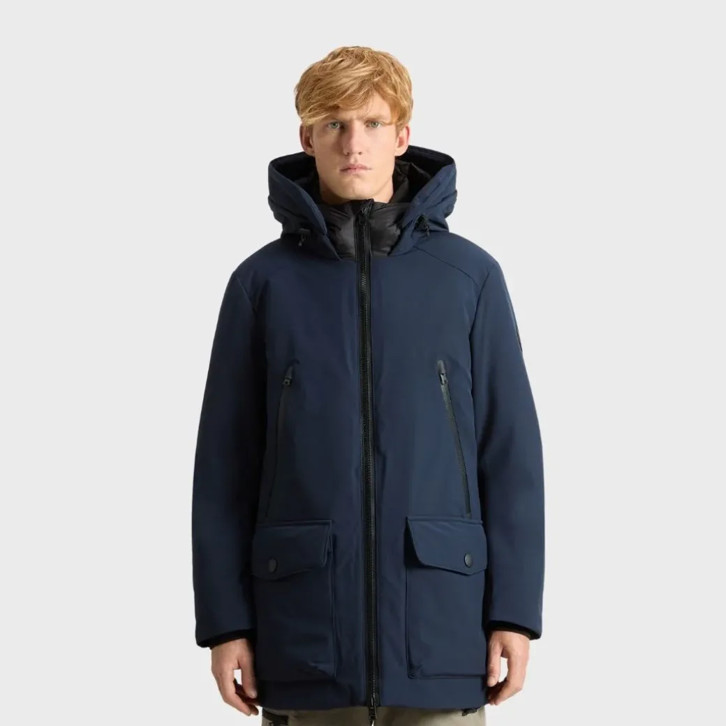 Woolrich Men's Parka In Tech Softshell Melton Blue