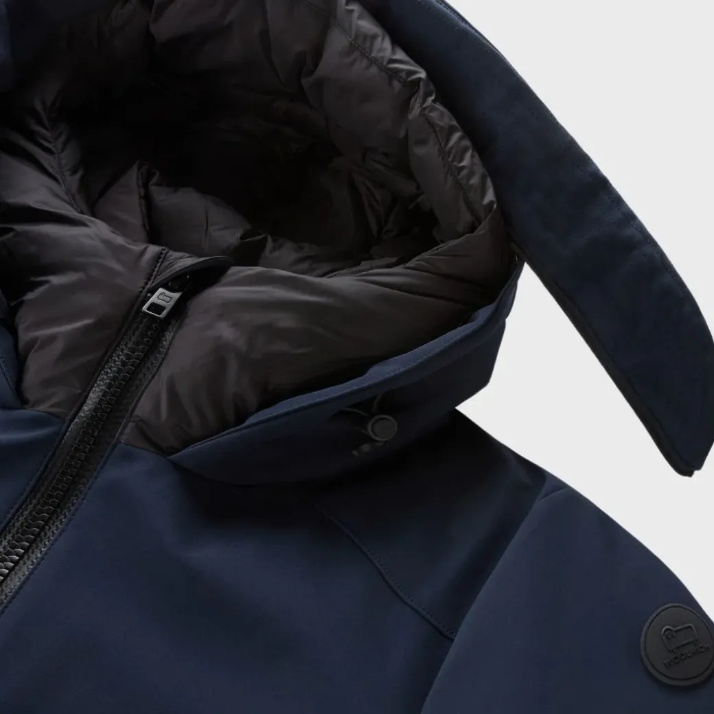 Woolrich Men's Parka In Tech Softshell Melton Blue