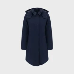 Woolrich Women's Firth Down Hooded Trench Melton Blue